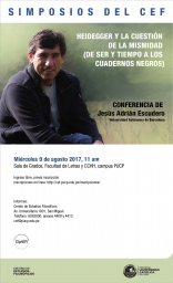 Conferencia “Heidegger y la cuestión de la mismidad (de Ser y tiempo a los Cuadernos Negros)” de Jesús  Adrián Escudero (Universidad Autónoma de Barcelona)