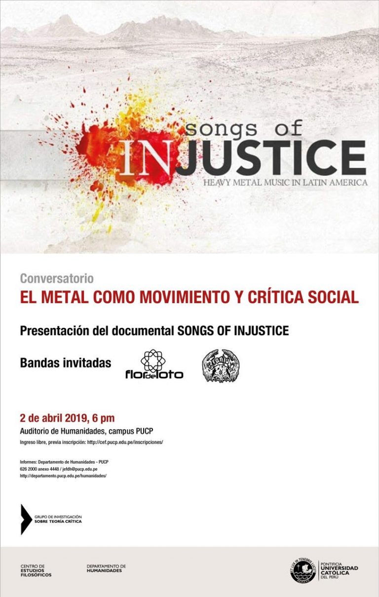 Proyección del documental SONGS OF INJUSTICE y conversatorio EL METAL COMO MOVIMIENTO Y CRÍTICA SOCIAL